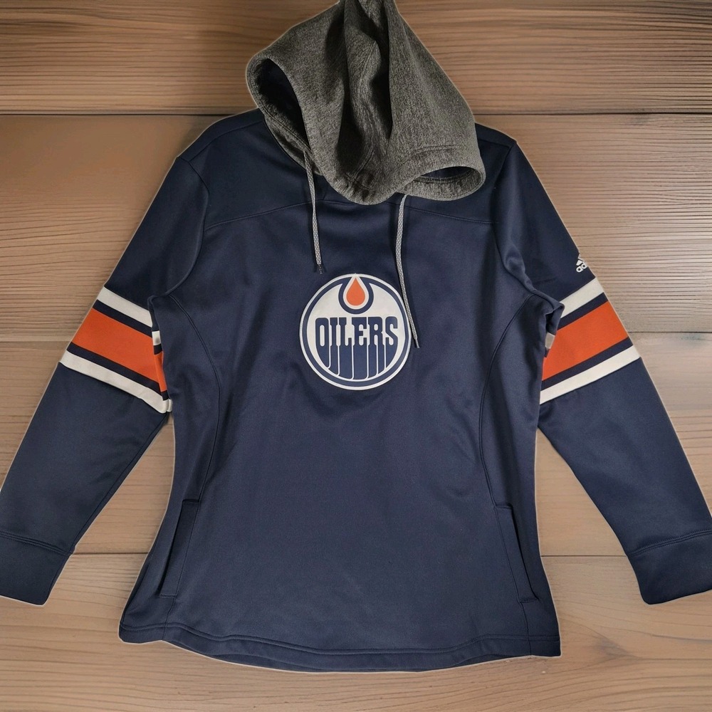 Adidas Edmonton Oilers Women's XL Hoodie NHL Pullover Navy Blue Hockey